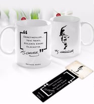 BK Gift Kişiye Özel İsimli Atatürk Temalı Kupa Bardak ve Ahşap Kitap Ayracı-22