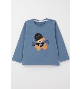 Breeze Erkek Bebek Uzun Kollu Tişört Havalı Ayıcık Nakışlı 9 Ay-3 Yaş, İndigo