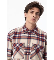 Lacoste Men's Relaxed Fit Button-Down Linen Shirt Rahat Kesim Pamuklu Kareli Erkek Çıt Çıt Düğmeli Gömlek Turuncu-Krem