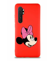 Xiaomi Mi Note 10 Lite Soft Premier Kapak Minnie Mouse-A Tasarımlı Silikon Kılıf - Kırmızı (Şeffaf)