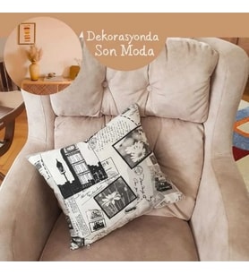 Çift Tarafı Baskılı Dekoratif Modern Kırlent Kılıfı Ve Silikon Dolgulu Iç Yastık