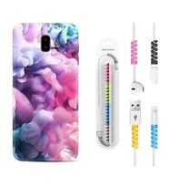 Samsung J6 Plus J7 Prime J7 Pro M20 Kılıf Kablo Koruma Spiral Silikon Pink Cloud 1305