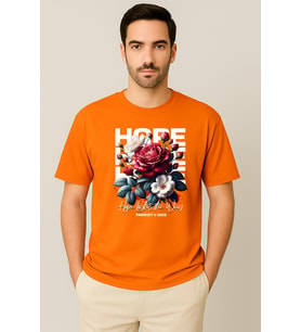 Erkek - Kadın %100 Pamuk Hope Gül Desenli Baskılı Yarım Kollu Bisiklet Yaka T-Shirt