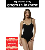 Özel Üretim İz İç Göstermez Kaymaz Sıkılaştırıcı İnceltici Çıtçıtlı Slip Body Korse (Siyah)