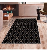 Geometrik Karo Desen Gold Şertili Yıkanabilir Kaymaz Taban Leke Tutmaz Modern Salon Halısı ve Yolluk