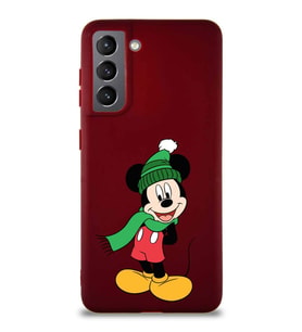 Samsung Galaxy S21 Soft Premier Kapak Mickey Mouse-G Tasarımlı Silikon Kılıf - Mürdüm (Şeffaf)