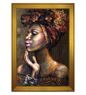 Kadın Motifli Kanvas Tablo 80 x 110 cm Gold Çerçeve