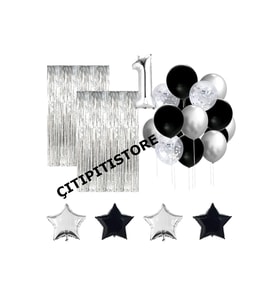 Gümüş Siyah Doğum Günü 1 Yaş Set