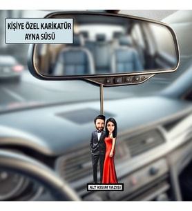 Fotoğraftan Kişiye Özel 2 Kişilik Takım Karikatürlü 10 cm MDF Araç Dikiz Aynası Süsü - Takım Hediyesi Yeni İş ve Meslek Hediyesi