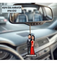 Fotoğraftan Kişiye Özel 2 Kişilik Takım Karikatürlü 10 cm MDF Araç Dikiz Aynası Süsü - Takım Hediyesi Yeni İş ve Meslek Hediyesi