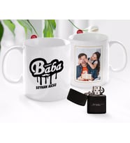 BK Gift Kişiye Özel Babalar Günü Hediyesi Fotoğraflı Kupa Bardak ve Benzinli Çakmak Seti-61 (Model 1)