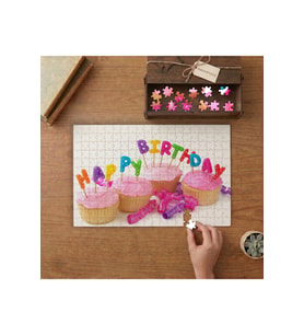 Happy Bırthday Yazılı Mumlar- Muffin Kekler Tasarımı 240 parça Ahşap Puzzle Ahşap Kutuda MP00309