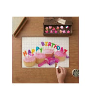 Happy Bırthday Yazılı Mumlar- Muffin Kekler Tasarımı 240 parça Ahşap Puzzle Ahşap Kutuda MP00309