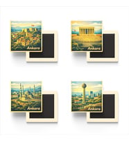 Ankara - Baskılı Buzdolap Magneti Kare - 9x9 cm - 4 Adet