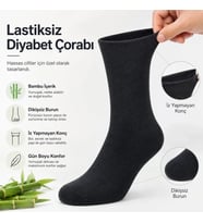 Biçomi Bambu Diyabet Çorabı (3’lü Paket, Lastiksiz, Dikişsiz Burun, Siyah, Uzun Konç)