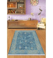 Mavi Çerçeveli Dokuma Pamuk Taban Kaymaz Kilim KLM019