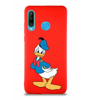 Huawei P30 Lite Soft Premier Kapak Donald Duck-D Tasarımlı Silikon Kılıf - Kırmızı (Şeffaf)