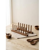 Akasya Ahşap Tabaklık Ve Tencere Kapağı Standı 28x12.5 cm - 6 Bölmeli Dolap İçi Mutfak Organizeri