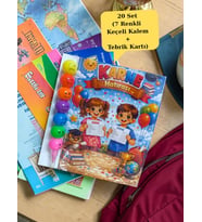 Karne Hediyesi 20 Set Renkli Keçeli Kalem ve Tebrik Kartı