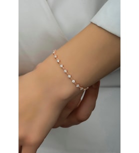 925 Ayar Gümüş Rose Sıralı 3 mm Beyaz Taşlı Bileklik