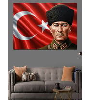 Ay Yıldızlı Bayrak Ve Atatürk Dekoratif Kanvas - Mdf Ahşap Tablo
