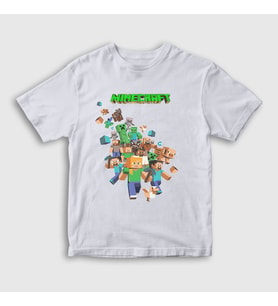 Presmono Unisex Çocuk Beyaz All Minecraft T-Shirt 28854tt (Beyaz)
