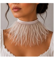 Beyaz Organze Tül - Saten - Beyaz Tüy Kadın Choker