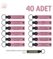 Pembe & Gri, Öğretmenlere Teşekkür Amaçlı Okul Hediyesi, 40'lı Set, Kişiye Özel Hatıra Anahtarlık