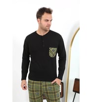 Giyim Erkek Uzun Kol Penye Siyah Pijama Takımı