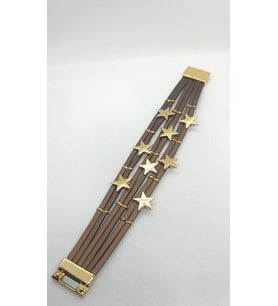 Stella Kahverengi Deri Gold Yıldızlı Mıknatıslı Bileklik (19 cm)