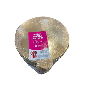 Omeyva Yuvarlak Kalın Altın Pasta Kek Turta Altlığı Tabanı - 18 Cm. - 25 Adetlik Paket