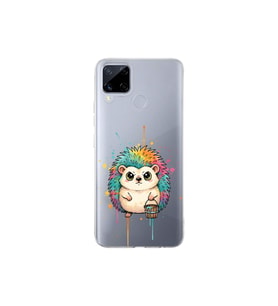 Realme C15 ile Uyumlu Splash Kirpi Tasarımlı Şeffaf Silikon Kılıf