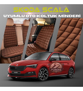 Skoda Scala Kahverengi Renk Tay Tüyü Cepli & Terletmez Sırtlı Oto Koltuk Minder Seti - Koltuk Koruma Kılıfı (ÖN & ARKA TAM SET)
