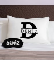 BK Gift Kişiye Özel İsimli Pamuklu Yastık Kılıfı ve Göz Bandı Uyku Seti-3, Tasarım Ev Tekstili, Uyku Bandı, Ev Hediyesi