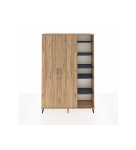 Arges Dolap 7 Raflı 2 Kapaklı Tek Askılı 132x30x195 Çam-Çam/Antrasit