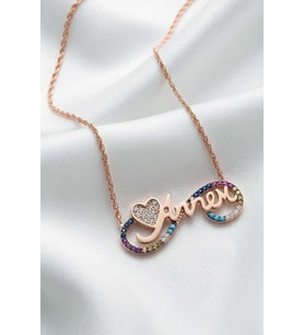 Gümüş Pazarım Sonsuzluk İçinde Annem Yazılı ve Kalp Motifli Rose Gold Gümüş Kolye