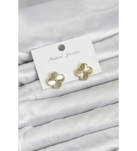 Gold Renk Pirinç Yonca Model Kadın Küpe
