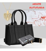 Givenza  Kişiye Özel Altın Kaplama Kadın Siyah   Ayarlanabilir Askılı Kaliteli El Ve Omuz Çantası Papatya Kolye Ve Çüzdan Hediyelidir.