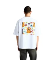 Erkek Oversize Tişört Müzik Temalı Gitar Çiçek Desen Baskılı Rahat Kesim Günlük Giyim Modern Şık