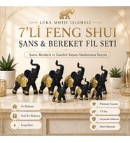 Lüks Motif İşlemeli 7'li Feng Shui Fil Biblo Şans Bereket Ev Ofis Dekoru Yeni Ev Hediyesi Premium