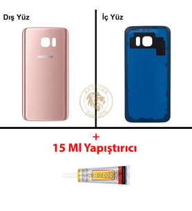 Samsung Galaxy S7 Rose Gold Renk Arka Kapak + B7000 Yapıştırıcı Arka Cam Batarya Kapağı Pil Kapağı Lazer Kesim Back Cover Galaxy S7 Uyumlu