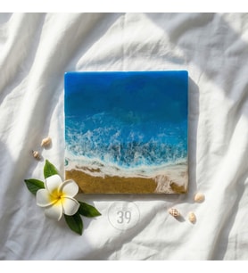 Akdeniz Esintili Epoksi Okyanus Duvar Tablosu – El Yapımı Reçine Sanatı (25x25 cm / 30x30 cm) (Okyanus Mavi)