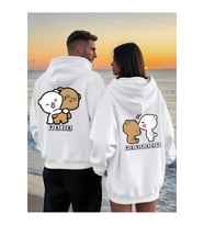Sevgili Kombin Hoodie Çift Sweatshirt – Çiftlere Özel Ayıcık Baskılı Pair Perfect Kapüşonlu Oversize (Beyaz)