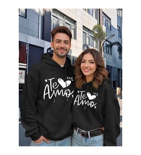 Te Amo Çift Hoodie – Oversize Unisex Sevgili Kombin Sweatshirt (Siyah)