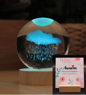 Anneler Günü'ne Özel Bulut 3D Boyutlu Kristalleşmiş Cam Işıklı Küre