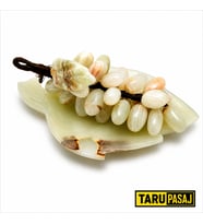Doğal Oniks Taş Yaprak Tabak & 30 Taneli Üzüm Salkımı – Feng Shui Dekor Objesi