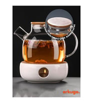 Vakumlu Bambu - Metal Kapaklı Isıya Dayanıklı Borosilikat Cam Demlik, Süzgeçli (1000 ML) Teapot (Şeffaf Hologram)