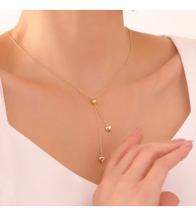 925 Ayar Gümüş Sallantılı Asansörlü Çift Kalp Kolye Kolye (Gold)