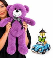 Mavi Vosvos Taksi Masa Lambası ve Büyük Boy Mor Peluş Ayıcık – Sevgiliye Doğum Günü Yıl Dönümü Hediyesi