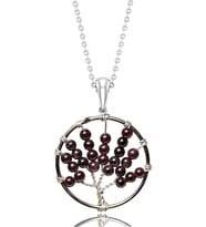 Sertifikalı Ham Lal Garnet Granat Taşı Hayat Ağacı Kolye (Çok Renkli)